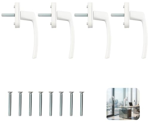 Lot de 4 Poignées de Fenêtre Blanches en Aluminium sans Clé, Sécurité Interrupteur facile, Longueur de Tige 35mm, Idéal pour Fenêtres, Portes Balcon et Maison