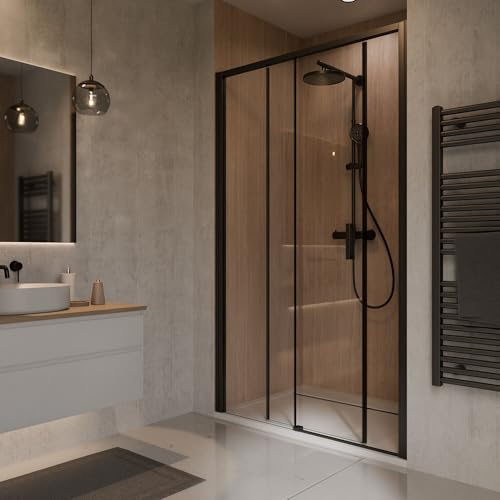 Schulte paroi de douche en niche 120x200 noir, coulissante, verre 6 mm | verre trempé encadré roulement silencieux