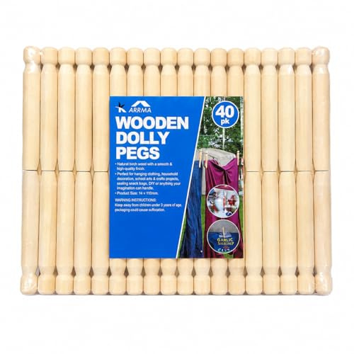 KARRMA Wooden Clothes Pegs, 40 Pk, Natural | Dolly, Strong, Reusable Heavy Duty Laundry Pegs, Indoor & Outdoor Drying, Craft, Sealing Bags, Household Use