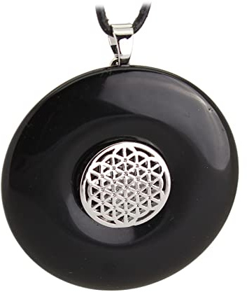 Budawi® Obsidian Edelstein Donut Anhänger mit Halter Blume des Lebens