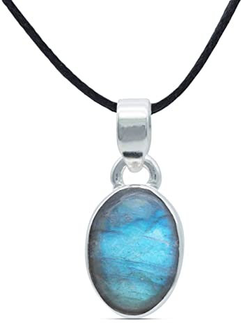 mantraroma Kettenanhänger 925 Silber Labradorit grün blauer Stein Edelstein Kettenanhänger Damen Sterling Silber Halskette Anhänger Geschenk (MAH-081-05)