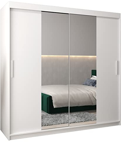 MEBLE KRYSPOL Kleiderschrank mit Spiegel Tokyo 1 - Garderobenschrank - Schrank Schlafzimmer - Mehrzweckschrank Zwei Schiebetüren - Regalen - Flur Möbel - Kleiderstange Schrank - Allzweckschrank