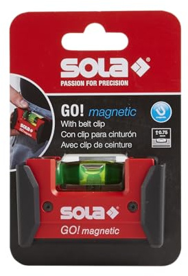 SOLA LSGOM GO! Magnetische tragbare Wasserwaage mit Clip und 1 Libelle mit 60 % Vergrößerung, 7,6 cm
