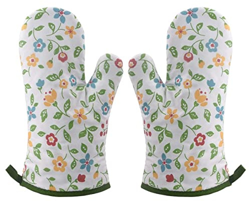 Voarge 1 Paar Hitzebeständig Ofenhandschuhe, Topflappen Handschuh, Anti-Rutsch Ofenhandschuhe Küche Topfhandschuhe für Kochen, Backen, Barbecue(Laub)