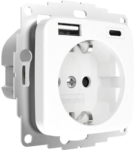 2USB - USB Steckdose - Wandsteckdose - Schutzkontakt Steckdose mit USB Ladegerät 2,4A - Kompatibel mit Busch-Jäger Reflex SI Serie - inCharge Pro SI - Weiß