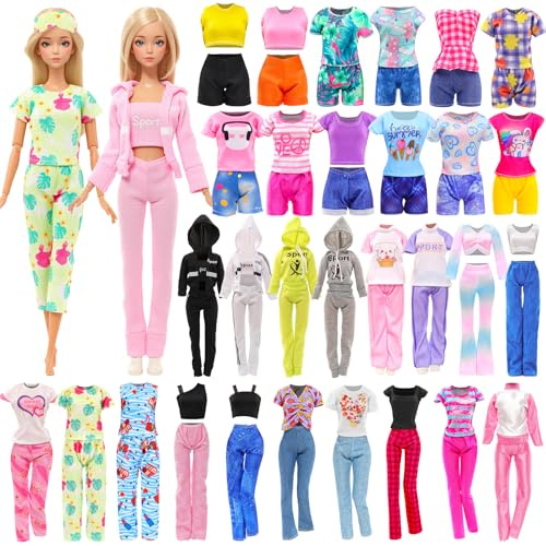 Miunana 17 Accessorios para 11.5 Pulgadas 28 - 30 CM Muñecas: Conjunto Deportivo + 2 Ropas Deportivo + 5 Ropas + 7PCS Pantalones + 2 Pijama