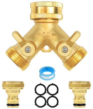 Splitter per rubinetto da giardino a 2 vie, in ottone, connettore per tubo flessibile da 3/4, sdoppiatore rapido on/off individuale con 2 connettori rapidi per tubo flessibile di irrigazione