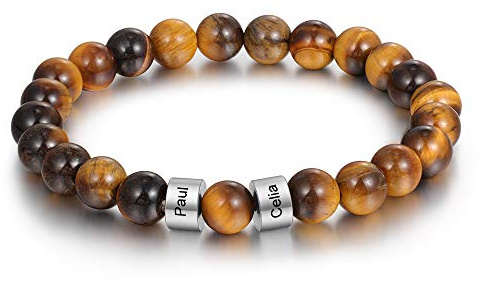 kaululu Personalisiert Armbander mit Namen Herren Männer Perlenarmband Stein Armband mit Einstellbar Geschenk für Vatertag Valentinstag Weihnachten