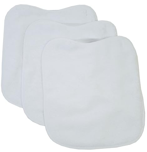 10XDIEZ Pack 3 baberos rizo guardería color blanco con elástico. lavables, exterior de rizo y reverso impermeable. medidas: 33x29cm - (Blanco - 33x29cm)