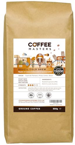 Coffee Masters Brazil Yellow Bourbon Cold Brew Ground Coffee - 500g Medium Roasted Espresso Bean, Ideal for Cold Brewing, Single Origin, 100% Arabica - Great Taste Award Winner 2024