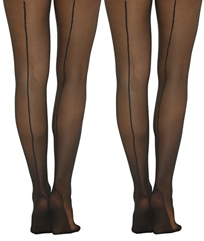 MANZI Back Seam Pantyhose Sheer Tights for Women Sexy Stockings Black Medium