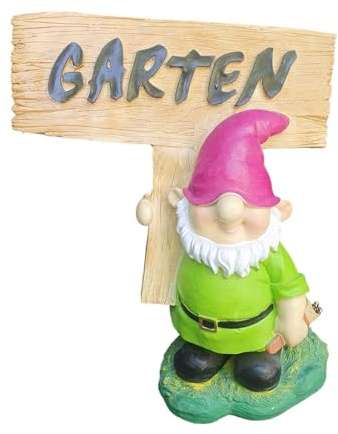 Aspinaworld Gartenzwerg Gartenfigur mit Schild 42 cm – Klassische Zwerg Figur für Garten, Terrasse und Außenbereich
