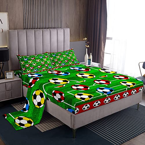Set di lenzuola con stampa di calcio Set di biancheria da letto a tema sportivo Set di biancheria da letto per bambini e ragazze, set da letto leggero 3D America Football verde King Size
