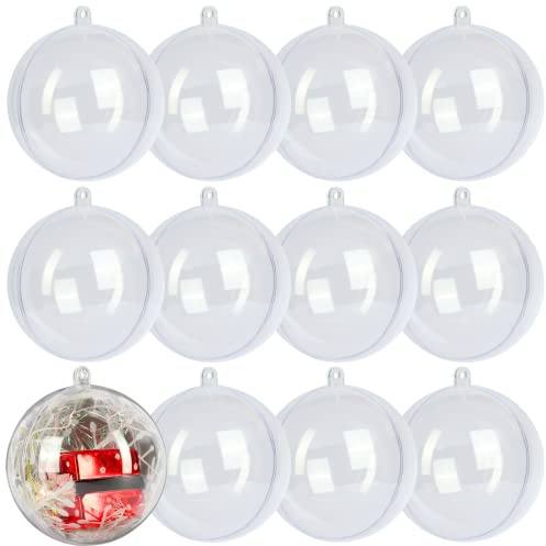 LYLYFAN 12 Pack Clear Plastic Fillable Ornament Ball 3.15''/80mm for Christmas,Holiday, Wedding,Party,Home Decor
