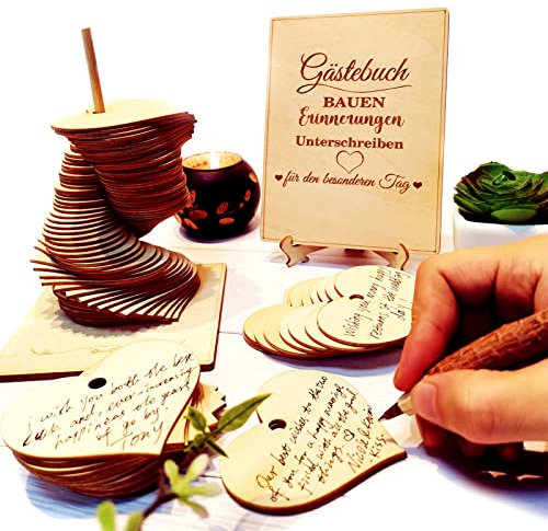 Neamon Libro de Visitas de Boda, Decoración de Halloween Con 72 Corazones de Madera, Para Cumpleaños, Graduación, Bebé, Decoración Rústica Idílica
