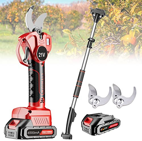 Tijera Eléctrica inalámbricas con Pértiga de extensión 2.1m,Tijeras de Podar Bateria Profesional LCD,podadora Recortadora de Ramas de árboles,Apto para 35MM (Color : 2 Battery, Size : 3 Blade)