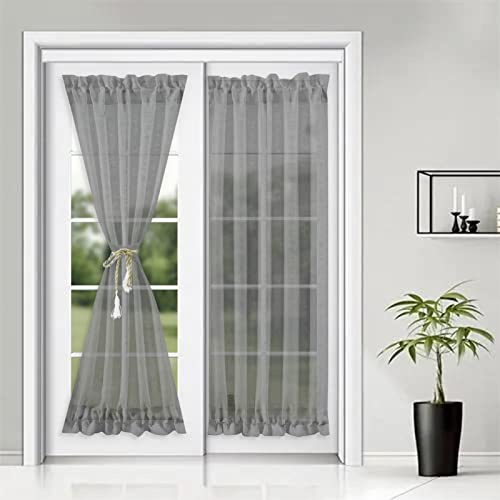 SK Studio Tende a Vetro per Porta Finestra 2 Pezzi Tende per Interni Voile Trasprarenti con Tasca per porta scorrevole/interna Grigio, 64x183cm