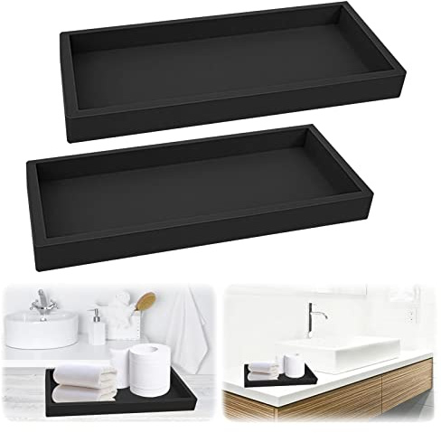mumisuto 2Pcs Plateau de Rangement, Plateaux pour Articles de Toilette, Plateau Décoratif Rectangulaire pour Organiser de Salle de Bain pour Tissus, Bougies, Savon, Serviette (Noir) HGB1009