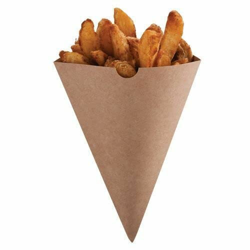 LGT 50 x Classic Brown Chip or Food Cones/Holders. Recyclable. Disposable. Food Safe. with or Without 50 x Wooden Chip Forks. (50 x Chip Cones + 50 x Wooden Forks)