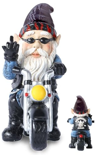 DIKARIYA Nain de Jardin Moto, Cadeau Noël Homme, Nain de Jardin Humour, Cadeau pour Motard, Sculptures Statues de Jardins en Décoration Humour Décoration Balcon Terrasse, Cadeaux pour Patron Papa Mari