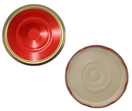 OPIROS Capsule Twist Off Con Flip Diametro mm.110 Colore Rosso Oro Con Bottone Centrale Di Controllo Clic Clac Per Barattoli Coperchi Per Vasi Grandi Conserve Passate Marmellate Confetture (5)
