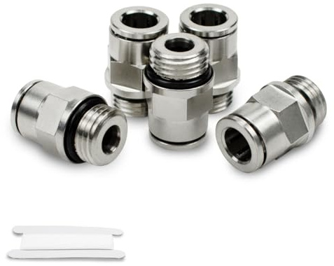 Bwintech 5 piezas 10mm Tubo de diámetro exterior x rosca macho 1/4 BSP con junta tórica recta Latón niquelado Racor de cierre a presión neumático Push to Connect