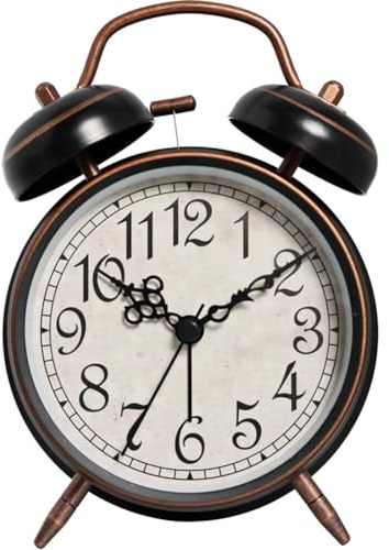 iSpchen Wecker Analog Ohne Ticken Geräuschlos Retro Wecker Lautlos Doppelglockenwecker Lauter Wecker Nostalgie Kinderwecker mit Nachtlicht Desktop Circular Clock Alarm kreativ Schwarzer C-Stil