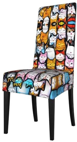 YQxwJL Stuhlhussen mit vielen Cartoon-Katzen-Druck, dehnbar, für Esszimmer, wasserdichte Esszimmerstuhlhussen für Hotel