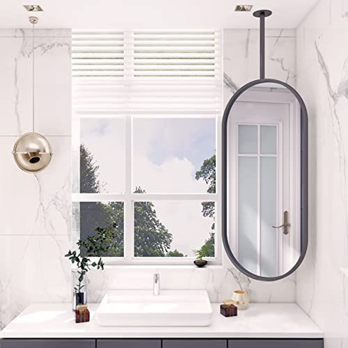 Nordic Toilette Trucco Rasatura Specchio Ovale Montato a Soffitto con Cornice in Metallo Nero Soggiorno Camera da Letto Ingresso Specchio da Appendere in Metallo Personalizzabile (Dimensioni