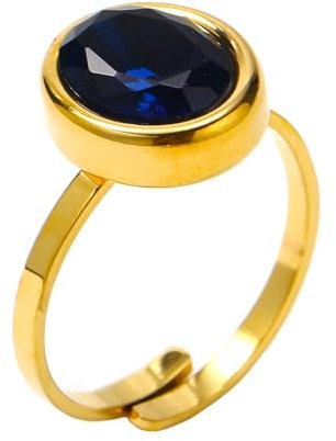 PAURO Damen Edelstahl Oval Dunkel Blau Stein Siegelring Öffnung Einstellbare Versprechen Aussage Ring