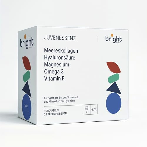 Colágeno marino hidrolizado Ácido-hialurónico + Magnesio + Omega-3 + Vitamina E. Set único de vitaminas. 100% natural. 28 sachets diarios