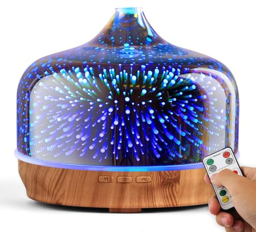 Porseme Aroma Diffuser 500ml,Handgeblasen Luftbefeuchter mit Fernbedienung | Ultraschall Aromatherapie Öle Diffusor,3D Glas Diffusor für Ätherische Öle Letzte 15-21 Stunden,BPA Frei für Wohnung