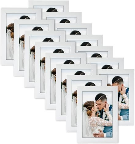 HORLIMER Juego de 15 Marcos de Fotos 10x15 Clásicos de Madera en Color Blanco, Marco Fotos Multiple Puede Colocar de Manera Vertical u Horizontal en la Mesa o Colgarse en la Pared