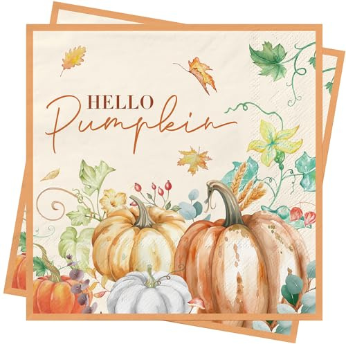 40Stück Herbst Servietten Herbst Deko Kürbis Servietten Thanksgiving Tischdeko Deko Cocktail Servietten Herbst Papierservietten mit Herbstblätter Halloween Servietten Ernte Herbst Party Zubehör