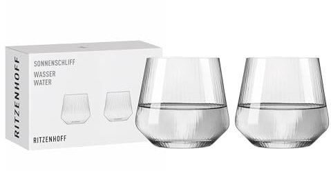 RITZENHOFF 8000001 Wasserglas 400 ml - Serie Sonnenschliff Set - 2 Stück Trinkglas mit Reliefstruktur - Made in Germany