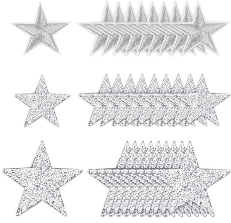 20 Stück Aufkleber Mit Fünfzackigen Sternen, 10 Stück Stickaufkleber, Kleideraufkleber Zum Aufbügeln, Stern-Strass-Applikationen, Kleiderflicken, Stern-Pailletten, Kleiderapplikationen