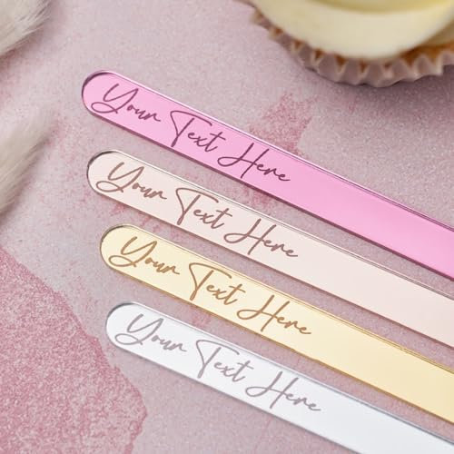 Palitos de pastel personalizados con espejo acrílico para tartas, paletas de pastel doradas, palitos de paletas con nombres personalizados, para baby shower, boda, hechos a mano, recuerdos de fiesta,