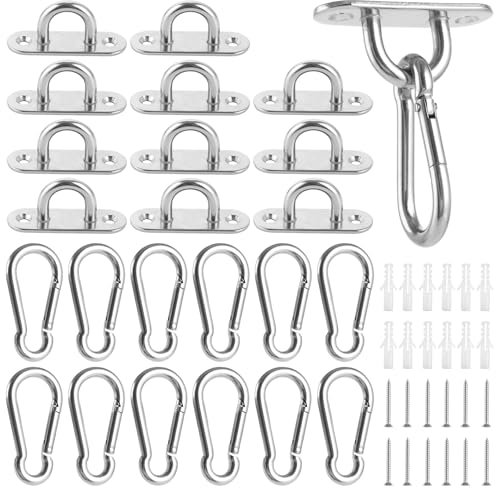 CYEER 12 Stück M6 Deckenhaken Schwerlast, Edelstahl Karabiner und Augplatte mit Öse, Edelstahl Decksplatte, Augplatten für Sonnensegel/Wand-Befestigung, Decken-Befestigung