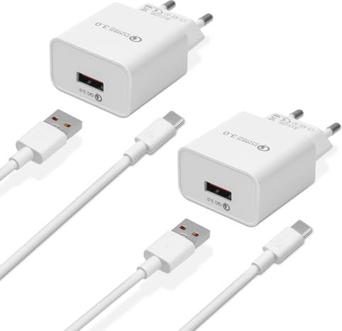 2PCS Chargeur USB Chargeur Rapide pour Samsung Galaxy A15 A14 A13 A12 A22 A23 A33 A34 A51 A52 A53 A54 A04S A05S, S10 S9 S8 S24 S23 S22 S21 S20, Adaptateur Prise USB avec 2PCS Câble USB C pour Huawei