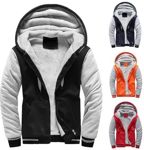 Herren-Kapuzenpullover mit durchgehendem Reißverschluss, Sherpa-Fleece, warme Winterjacken für Herren mit Kapuze, Kontrastfarben, Thermo-Sweatshirts mit Kapuze, langärmelig, winddicht, warm, blau, M