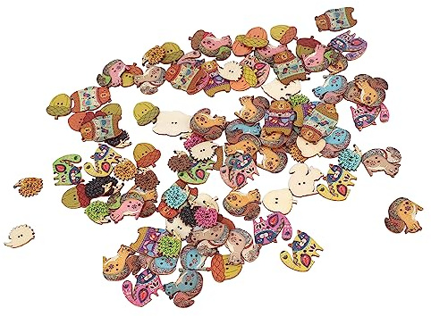Akozon Cartoon-Eichhörnchen, Bär, Fuchs, Tannenzapfen, Igel, Waldtiere, Holzknöpfe – Niedliches Dekoratives Bastelzubehör für DIY-Projekte, Nähen und Scrapbooking (Tiere-Stil,