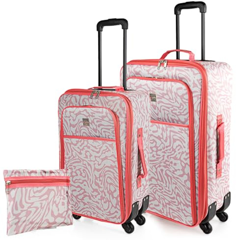 ITACA - Set de Maletas Semirrígidas Ligeras con Ruedas giratorias 360°- Juego de Maletas. Maletas de Viaje Blandas con candado de Combinacion., Beige-Coral