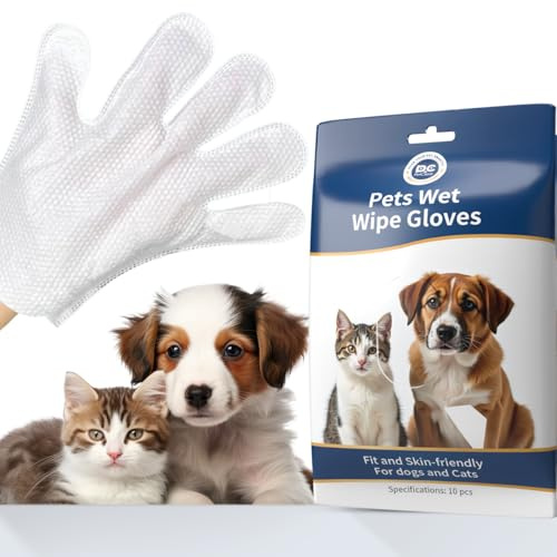 Petclear Pet Glove Wipe for Dog, Wash Free, Thickened, Gentle Cleaning Grooming Wipes for Daily Care and Traveling, Easy Use on Fur Face, Body, Ear, Eye, Paws and Bum, 10PCS/Pack