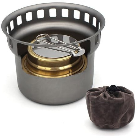 Kalastussaari Camping Titanium Spirit Alcohol Stove Spirit Burner Outdoor Wood Stove with Stands Brackets Camping Multi-Fuels Ultralight Backpacking Stove (Furnace only)