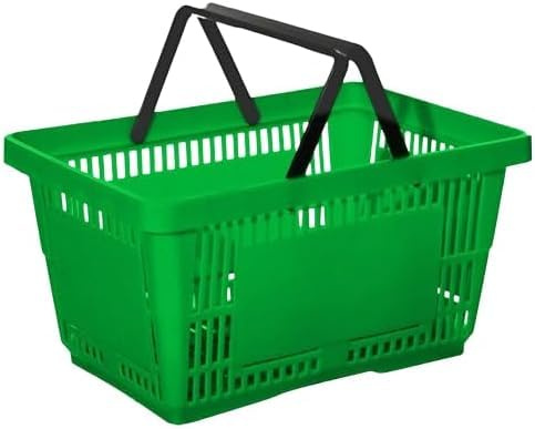 Retail Shop Green Supermarkets Plastic Shopping Basket with Handle | Plastic Shopping Basket for Food & Grocery | 22L & 27L (5, 22L)