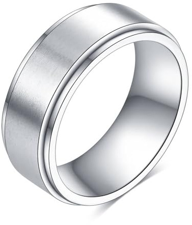 Aotiwe Ring Women, Silberring Herren Silber Drehbare Matte mit Stufenkanten Silber Herren Ringe Nordisch Edelstahl Größe 60 (19.1)