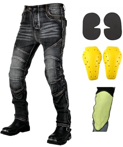 FHQGZT Motorrad-Jeanshose Für Herren, Sturzfeste Jeans Mit Geradem Bein Und 4 Arten Von Schutzausrüstung, Motorradhose Für Motorradrennfahrer (Black,3XL)