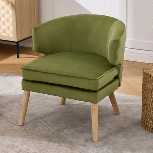 chairus Sillón de Lectura con Patas de Madera Butaca de Estilo Nórdic, Sillón de Terciopelo con Respaldo y Brazos de Forma Redondeada para Salón/Dormitorio,Verde