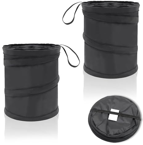 PonFxp 2 Pack Foldable Car Waste Bin, 20x16cm Front & Back Seat Storage Bin | Collapsible compact car bins fit front and rear seats, lightweight portable design for easy car interior rubbish storage