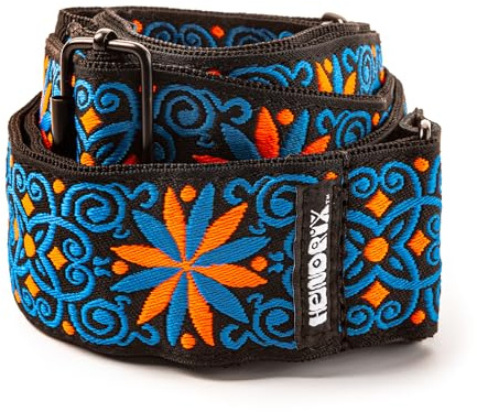 Dunlop JH25 Jimi Hendrix Blacklight Fillmore Blue, UV-reaktiver Jacquard, verstellbar 99-168 cm, Echtleder-Finish